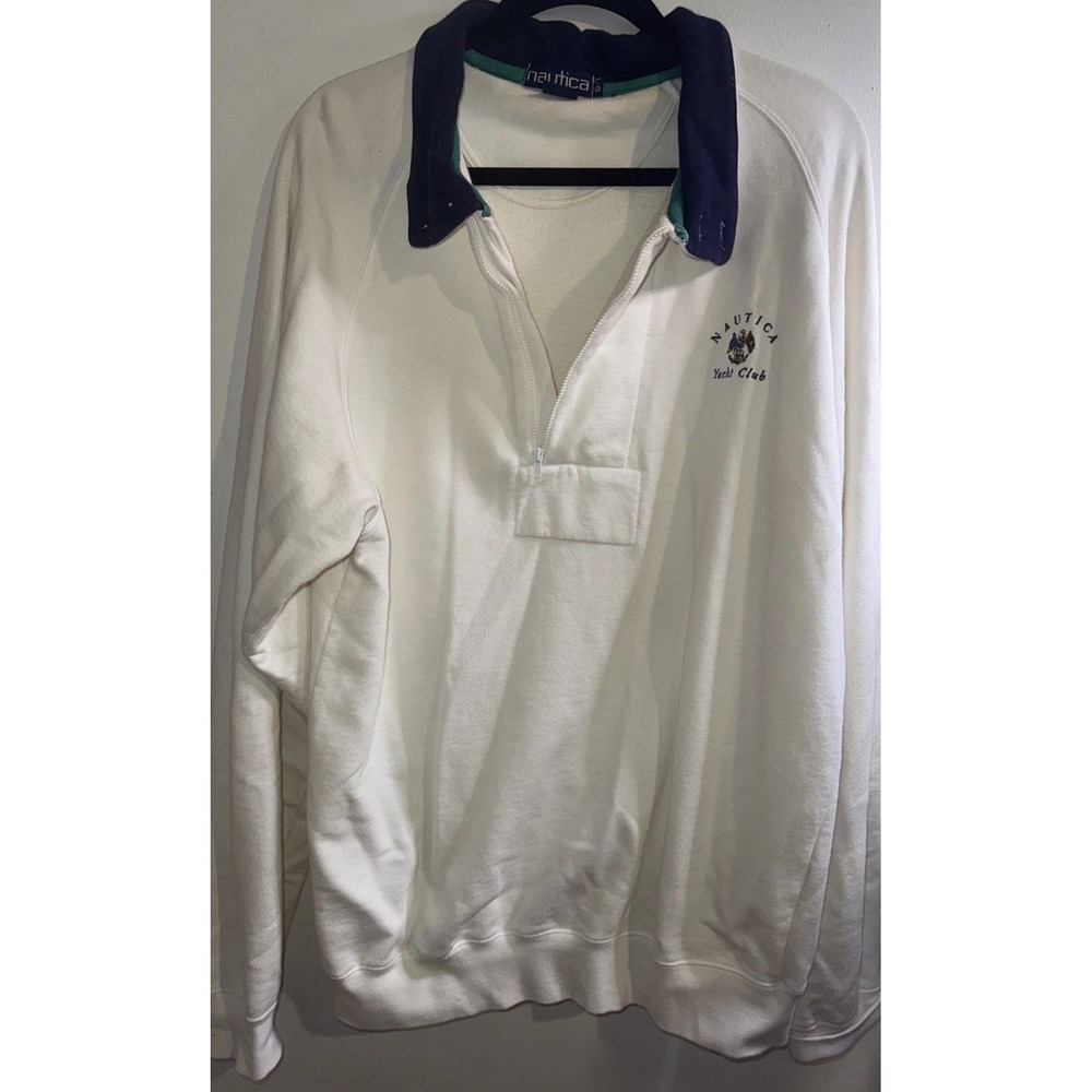 Vintage Nautica Yacht Club Quarter Zip Sweatshirt Mens Large Cream White Cotton